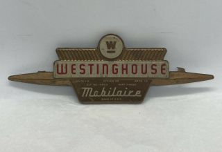 Vintage Westinghouse Mobilaire Electric Ac Fan Motor Id Tag Plate Part Y - 4630