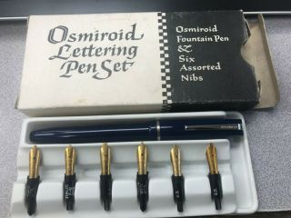 Vintage Osmiroid 65 Lever - Fill Fountain Pen Lettering Calligraphy Set W/ 6 Nibs