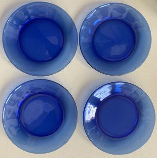 Cobalt Blue Set Of 4 Vintage 7 1/2” Glass Salad / Dessert Plates Unbranded