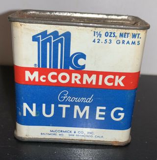 Vintage Spice Tin Mccormick Ground Nutmeg 1 1/2 Oz Ounces Advertising Spices