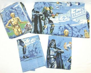 Vtg 1979 Star Wars Empire Strikes Back Twin Bed Sheet Set - Flat,  Fitted,  2 Cases