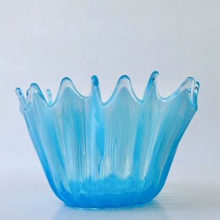 Vintage Fostoria Opalescent Bowl Sky Blue Glass Handkerchief Vase “heirloom”