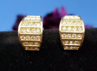 Stunning Vintage Christian Dior Goldtone Pave Rhinestones Clip On Earrings E1