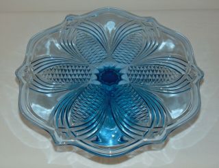 Vintage Blue Depression Glass 11 " Cake Stand Plate Serving Tray
