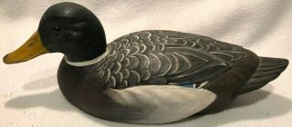 Vintage Hand Carved Painted Wood Duck Decoy - Signed & Dated - 13 " X 6 " X 5 "