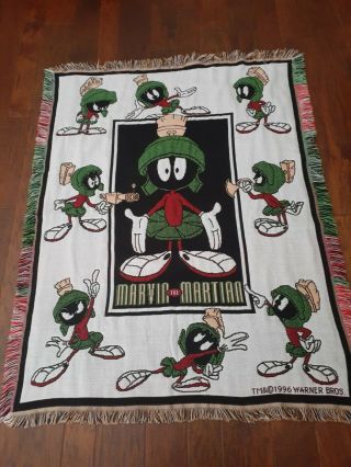 1996 Vintage Marvin The Martian Throw Blanket Warner Bros Looney Tunes 45x60