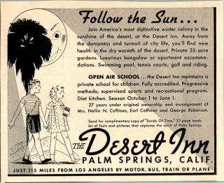 Desert Inn Palm Springs California Tourism Travel Sun 1936 Vintage Print Ad