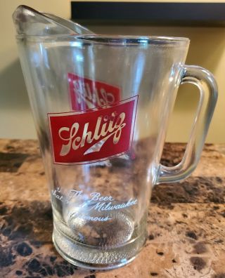 Vintage Schlitz Glass Beer Pitcher Collectible Classic Barware