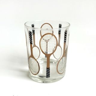 Vintage Tennis Racket Racquet Drinking Glass Mcm Raised Detail 4.  25 " Euc Briard?