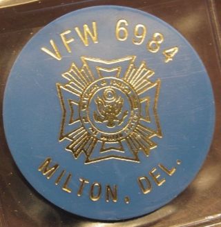 Vintage Vfw Post 6984 Milton,  De Blue Plastic Trade Token - Delaware