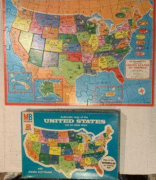 Vintage Milton Bradley Puzzle 2 Sided 1975 United States & World Map 20 " X 14”