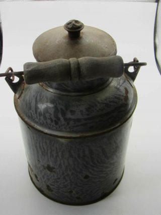Antique Vintage Metal Milk Can Pail Container W/ Lid & Wood Handle 1 Gallon