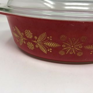 Vintage Pyrex Golden Poinsettia Red Oval Lidded Casserole Dish 045 2 1/2 QT 3