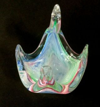 Vintage Murano ? Art Glass Swan Bowl Candy Dish Blue,  Pink and Green w/ Sticker 3