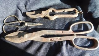 Vintage Tin Cutter Snips,  Shears,  Cutters (3 Pair,  Antique Tools)