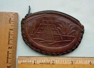 Small Leather Coin Purse South/central America Pyramid Design Souvenir