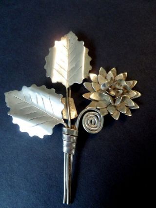 Vtg Sterling Silver Raffaele Flower & Leaf Bouquet Pin Brooch