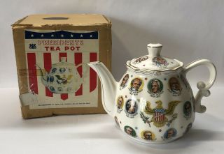 Vintage Chadwick - Miller Ceramic American Presidents 4 Cup Teapot 1966 Patriotic