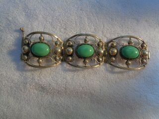 Vtg Sterling Silver Turquoise Hinged Bracelet Mexico 6 3/4  Pin Clasp 55 G