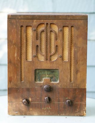 Vintage Art Deco Rca Victor Tube Am Wood Radio - For Restoration