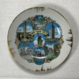 York City Souvenir Plate - Nyc Landmarks - Statue Of Liberty - Coney Island