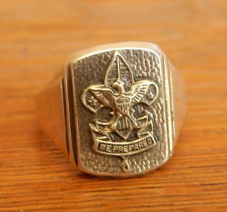 Vintage Boy Scout Emblem Sterling Silver Mid Century Signet Ring Size 5.  5