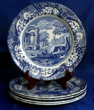 Vintage Spode Blue Italian (older,  Scalloped) 10 - 1/2 " Dinner Plates - Set Of 5