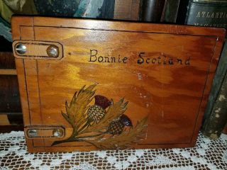 Vintage 1937 Wood Souvenir Book Carved Bonnie Scotland Photo Prints Poems Verse