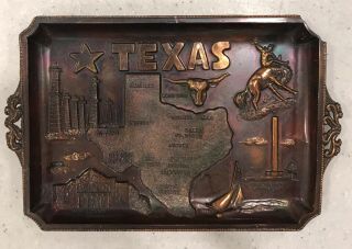 Vintage Copper Texas Map Pin Tray ⭐️ Lone Star State Souvenir Nov Co Japan 1941
