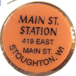 Vintage Main St.  Station Stoughton,  Wi Orange Plastic Trade Token - Wisconsin 1