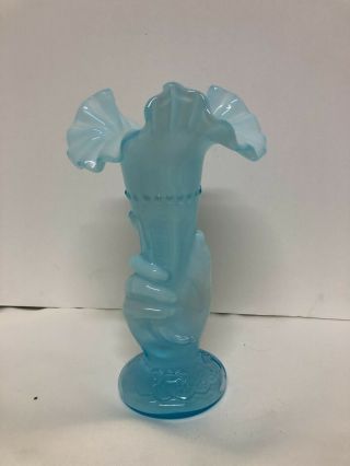 Vintage Fenton Glass Blue Torch Hand Vase 10 1/2 "