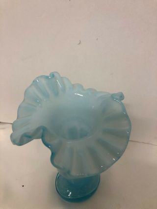 VINTAGE FENTON GLASS BLUE TORCH HAND VASE 10 1/2 