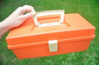 Vintage Plano Tackle Box Model 210 Fishing Sewing Hobby Case Orange