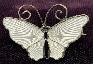 Vintage David Andersen White Guilloche Enamel Sterling Silver Butterfly Brooch