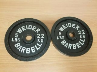 Vintage Weider Barbell Standard 5 Lb Pound Weight Plate 10 Lbs Total