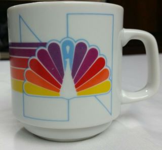 Vintage Papel Nbc Peacock Rainbow Feather Ceramic Coffee Cup Mug Usa Made 91605