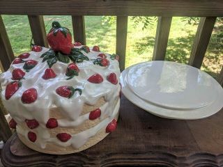 Vintage Strawberry - Designed Ceramic Cake Plate & Lid