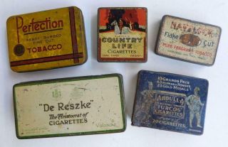 5 Vintage Tobacco Tins Havelock Country Life De Reszke Perfection & Abdula Turco