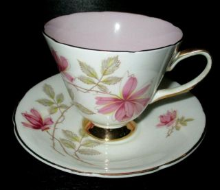 Vintage Old Royal Bone China England Porcelain Tea Cup & Saucer,  Pink Floral