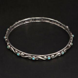 Vtg Sterling Silver - Southwestern Turquoise Filigree 8 " Bangle Bracelet - 16g