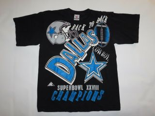 Vtg 1994 Dallas Cowboys Back To Back Bowl Champs All Over Print T Shirt Xl