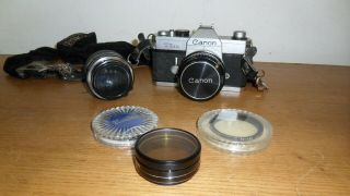 Vintage Canon Tlb Film Camera W/ Canon Lens And Filters