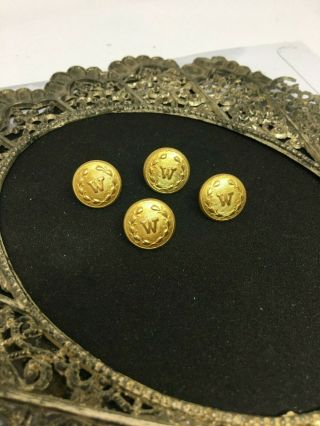 Four Vintage Gold Tone W Metal Buttons - Waterbury Button Co.  - B1