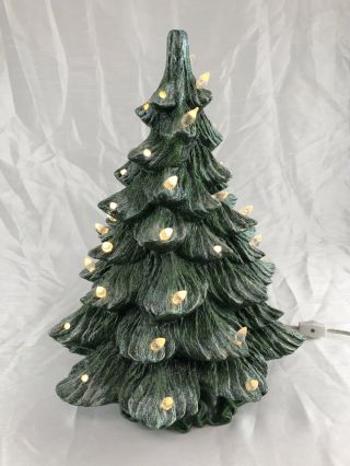 Vintage Huge Green /sparkly 15  Ceramic Christmas Tree,  Base,  White Bulbs