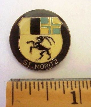 Vintage St Moritz Switzerland Travel Tourist Collector Skiing Pin