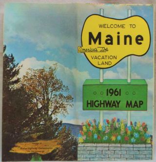State Of Maine Vacationland Souvenir Highway Road Map 1961 Vintage Auto Travel