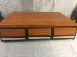 Vintage Wooden 3 Drawer 42 Cassette Tape Storage Case Box Wood grain Holder 80 ' s 2