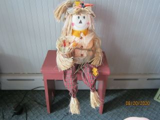 Vtg Gemmy? Halloween Light Up Fiber Optic Glow Sitting Scarecrow Figure