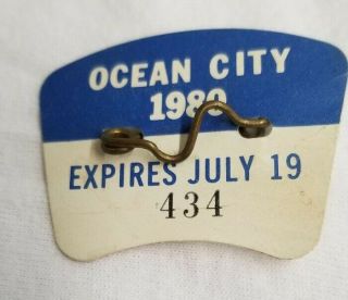 Vintage 1980 Ocean City Nj Beach Badge / Tag 434 Expires Jul.  19
