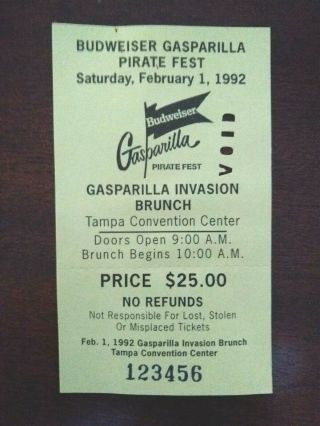 Vintage 1992 Tampa Florida Gasparilla Pirate Festival Souvenir Ticket